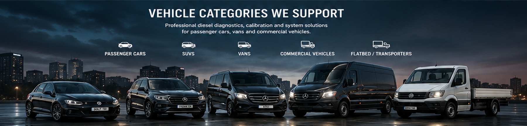 أنواع المركبات المدعومة من سيارات صغيرة و SUV وفانات ومركبات نقل